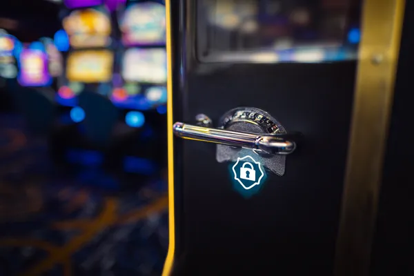 A glamorous woman holding casino chips in a neon-lit environment, representing the premium online casino atmosphere of LEGIONBED.